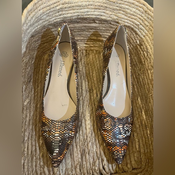 J Renee Snakeskin Pattern Heels - Brown and Orange - Picture 1 of 9